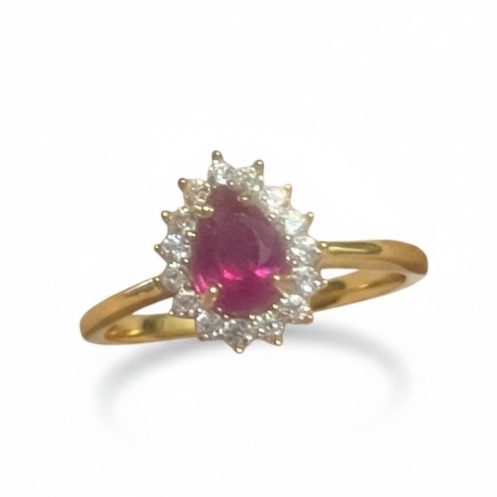 Natural Niassa Ruby (FF) White Zircon 1.35 ctw Ring 14K Y G/ S S (Size 7.0) NWB
